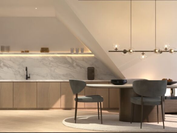 Spacious dining room with contemporary furniture and elegant decor in a luxurious West London home.
