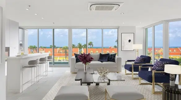 Eagle Beach – 3-Bedroom Modern Walk to the Beach Condominium 1 Livingroom.jpg