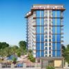 Yekta Alara City high-rise residential building in Alanya with sea views.