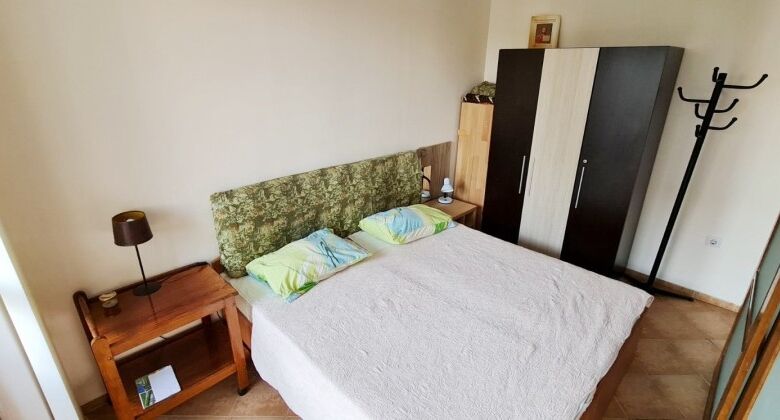 Bright bedroom with pool view, 1-bedroom apartment in Cascadas Family Resort, Sunny Beach.
