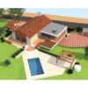A modern villa in Benedita with a swimming pool, garden, and outdoor seating area.