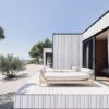 Modern villa with outdoor lounge in Drage, Croatia, featuring contemporary design and scenic surroun.