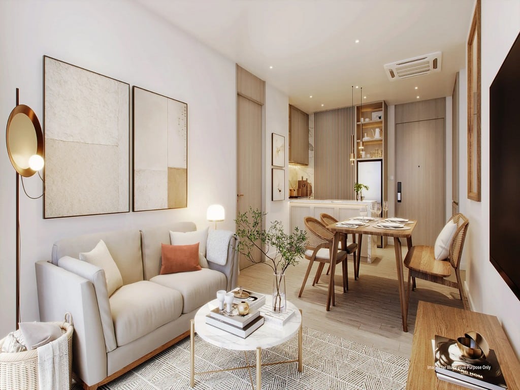 Live Steps from Bangtao Beach in a Stylish 3-bedroom Apartment at Sudara Residences 1 03. 2 Bedroom Living Room Kitchen