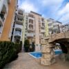 Modern apartment building with pool near Aqua Park in Sunny Beach, Bulgaria.
