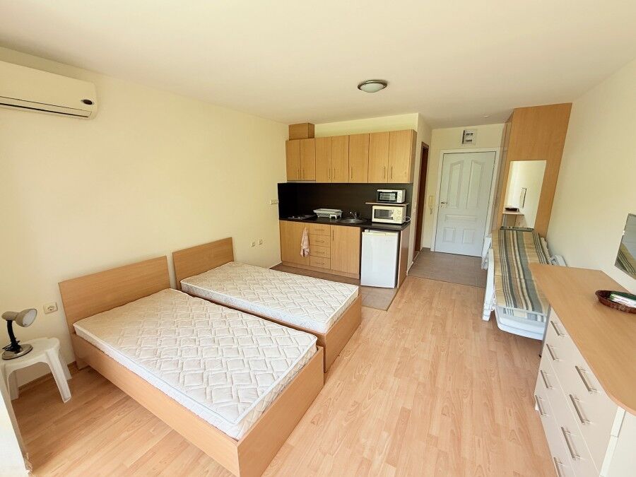 Bright studio apartment with garden views at Holiday Fort Club, Sunny Beach. Perfect for relaxing ho.