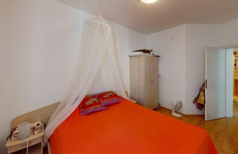 Interior view of a spacious 2-bedroom apartment in Sunny Beach with bright decor and modern furnishi.