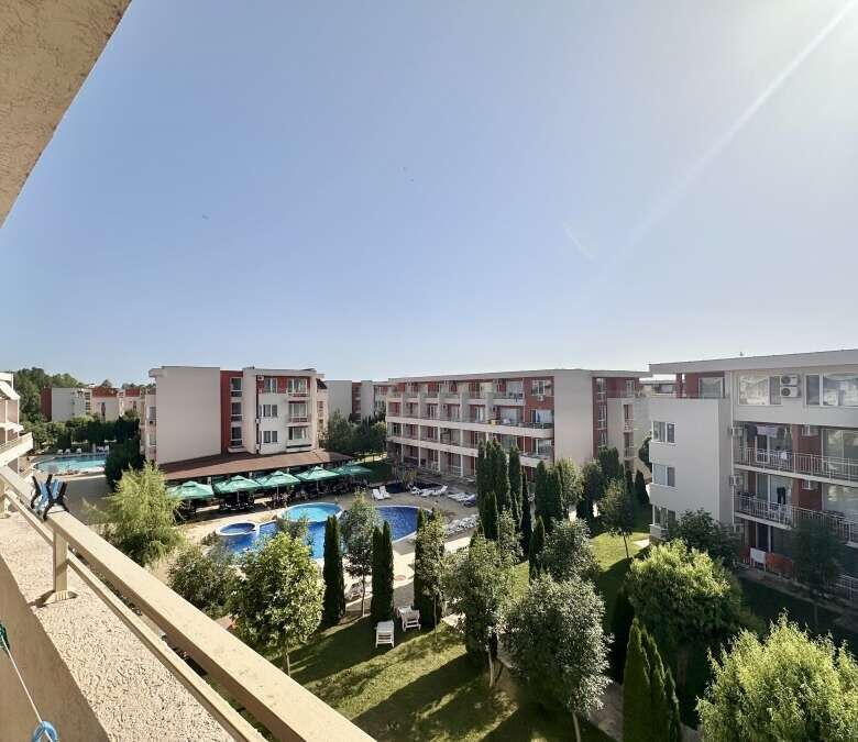 Apartment in Nessebar Fort Club, Sunny Beach, Bulgaria, with pool and garden views.