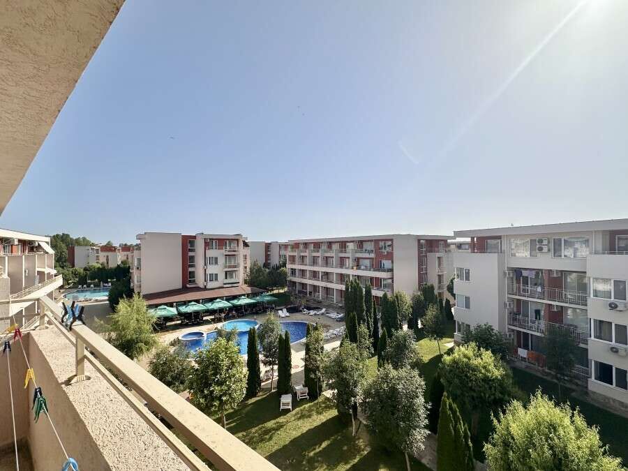Apartment in Nessebar Fort Club, Sunny Beach, Bulgaria, with pool and garden views.