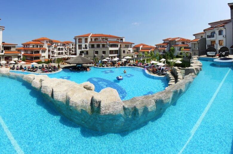 Pool view of the Vineyards SPA Resort with luxurious apartments and relaxing amenities.