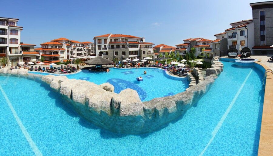 Pool view of the Vineyards SPA Resort with luxurious apartments and relaxing amenities.