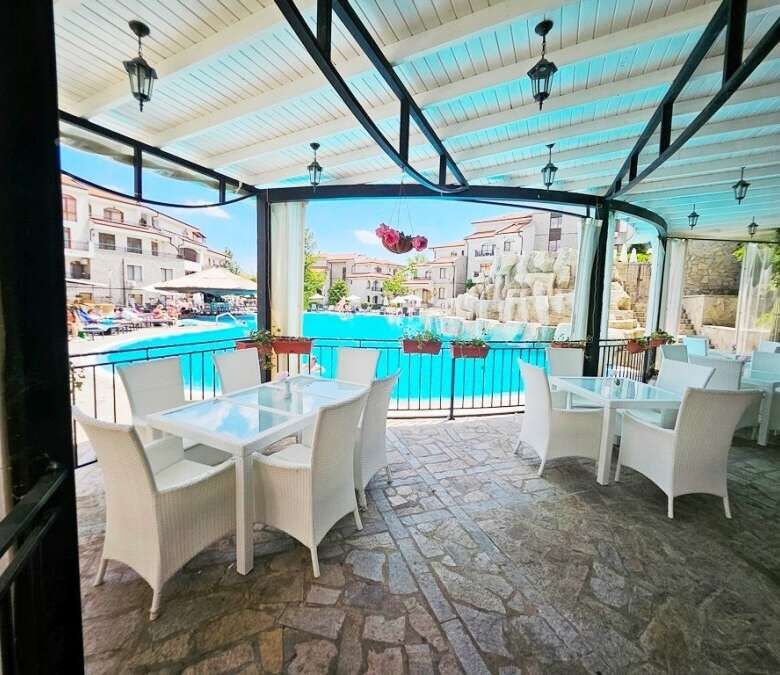 Pool view 1-bedroom apartment at Vineyards SPA Resort, 45 sq.m., with modern amenities and relaxing.