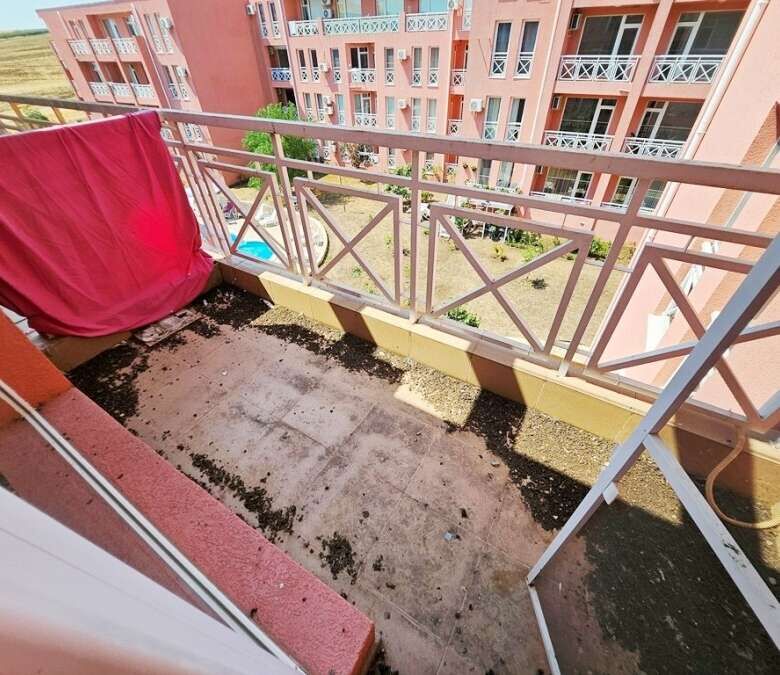 Top floor studio balcony with pool view in Sunny Day 6, Sunny Beach.