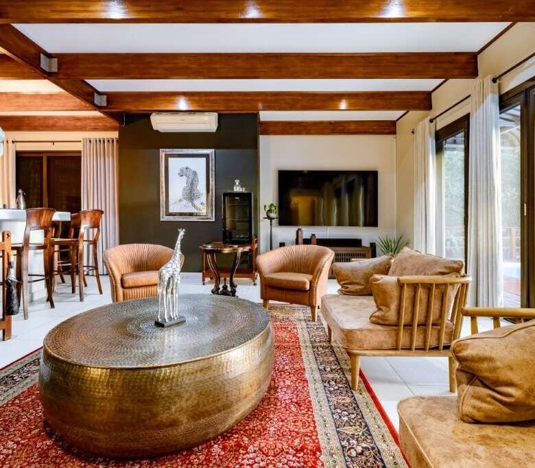 Elegant interior of a luxury estate with two homes for sale in Hluhluwe, Kwa-Zulu Natal, showcasing.
