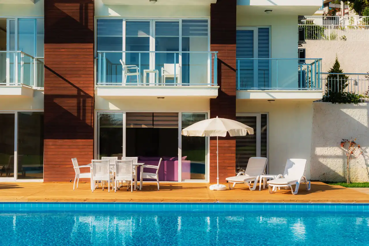 Modern 2-bedroom apartment with balcony and pool view in Ovacık, perfect for comfortable living and.