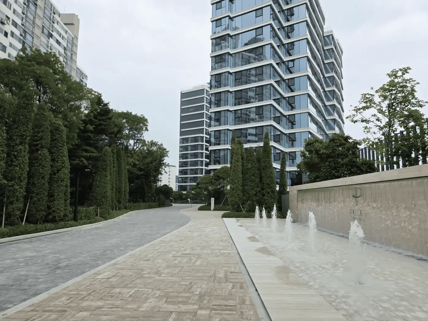 Luxurious high-rise apartment building along Hangang River in Seoul, South Korea.