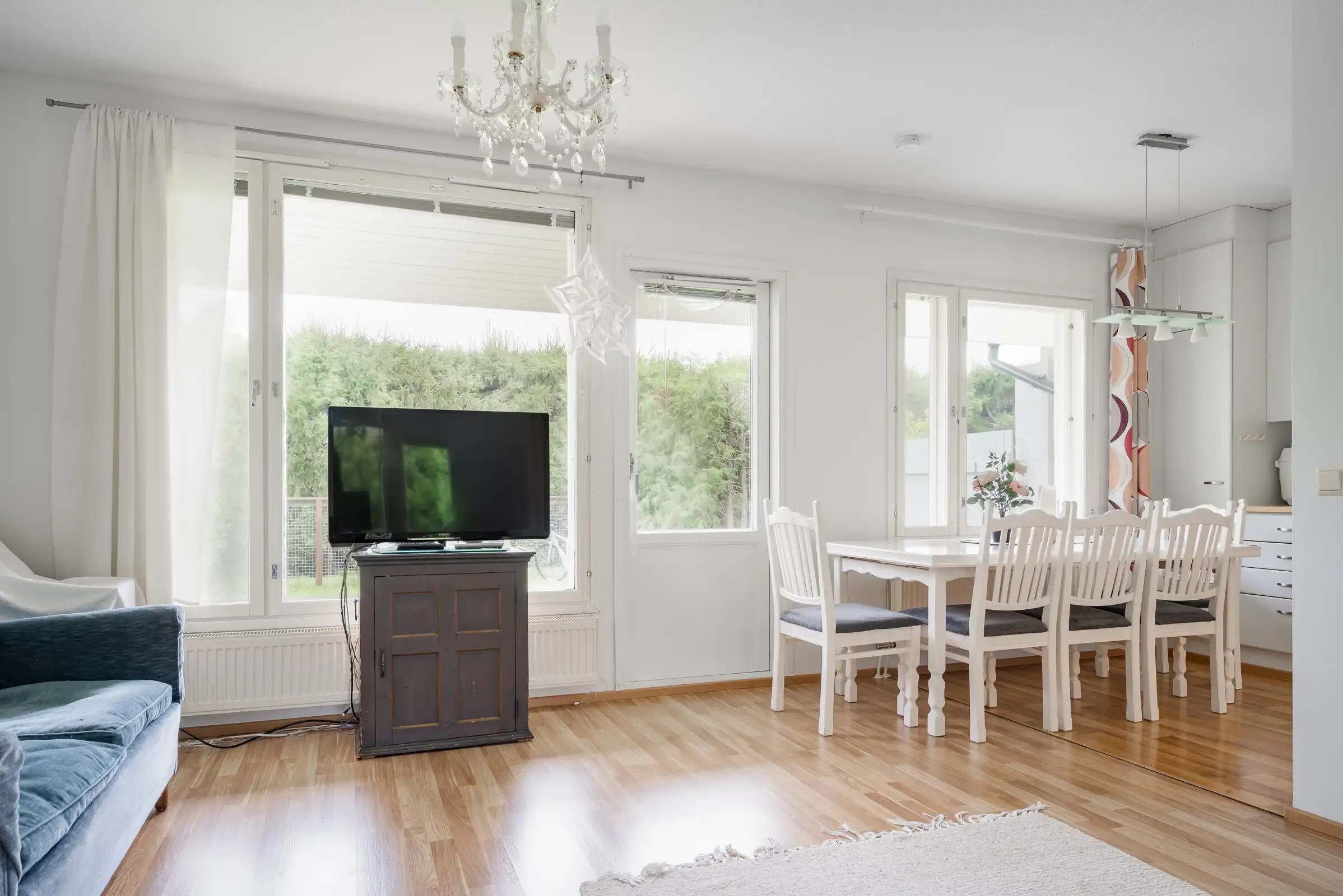 Beautiful interior of a 2-bedroom home for sale in peaceful Hirvensalo, Turku, featuring bright livi.