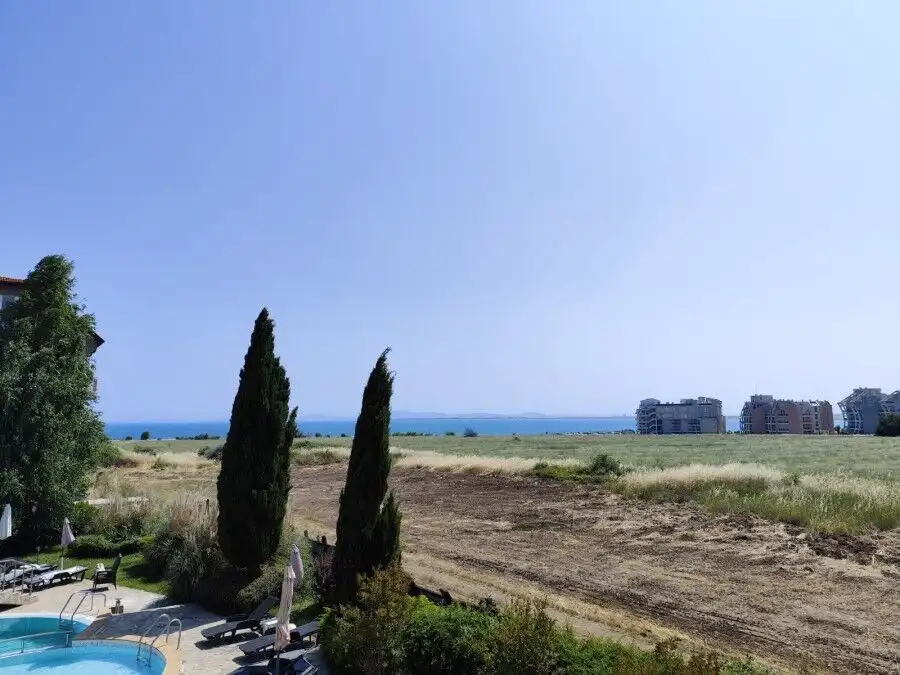 Sea view 1-bedroom apartment near the beach in Ravda, Bulgaria, with spacious living area and scenic.