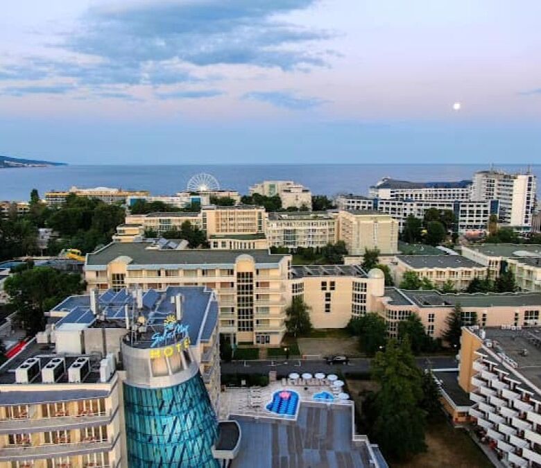 Beachside cityscape view from Sol E Mar apartment in Sunny Beach.