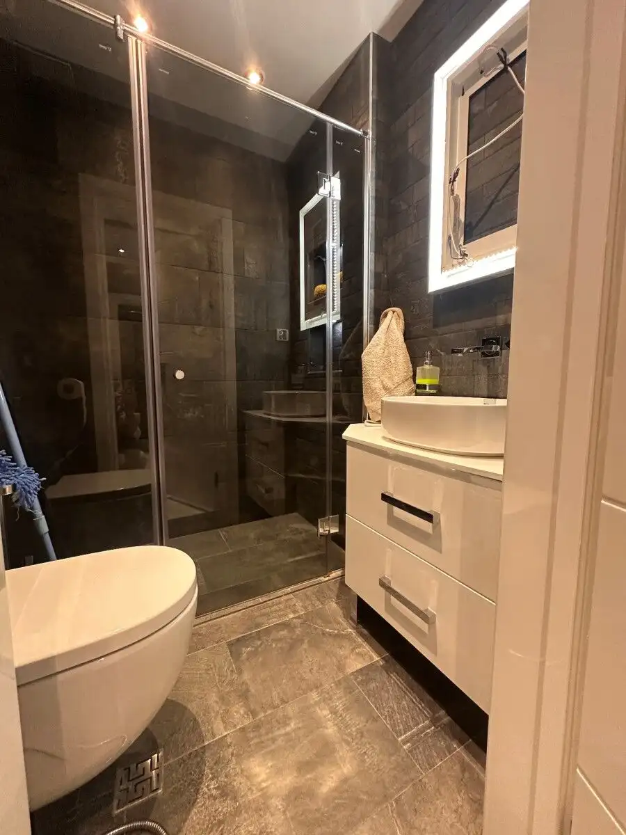 Bathroom of luxury penthouse with sea views and contemporary design.