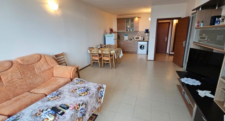 Interior view of a 1-bedroom sea view apartment in the Esperanto hotel near Sunny Beach and Nessebar.