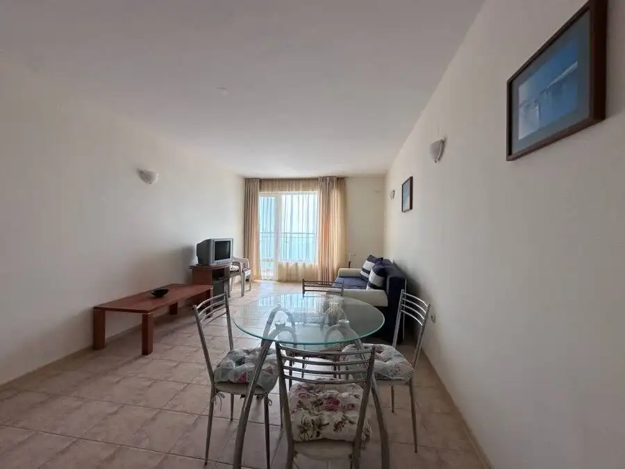 Bright sea view apartment in Coral Beach, St. Vlas with living area and balcony.