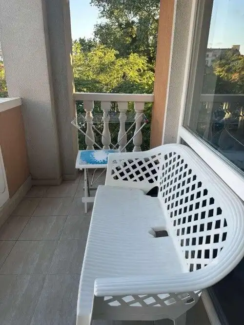 Balcony of a sunny 1-bedroom apartment in Villa Aria, Sunny Beach.