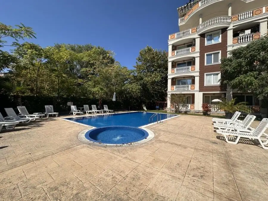 Pool area at Villa Aria in Sunny Beach, Bulgaria.