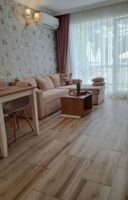 Modern 1-bedroom apartment interior with stylish decor in Sunny Beach.