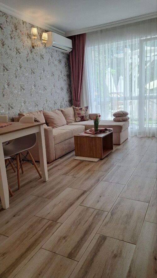 Modern 1-bedroom apartment interior with stylish decor in Sunny Beach.