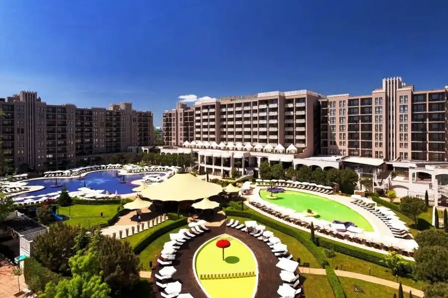 Luxury resort with pools and lush gardens at Barcelo Royal Beach, Sunny Beach Bulgaria.