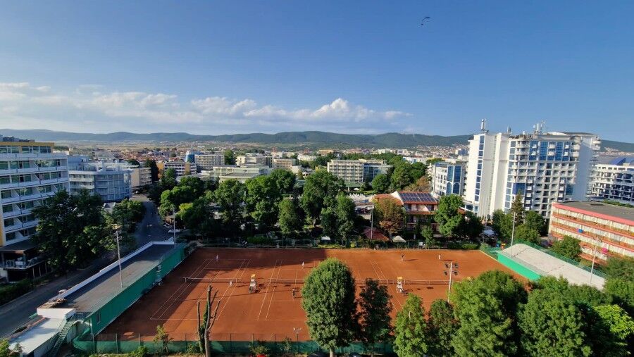 Bright 1-bedroom top floor apartment offering stunning city views in Sunny Beach, Bulgaria.