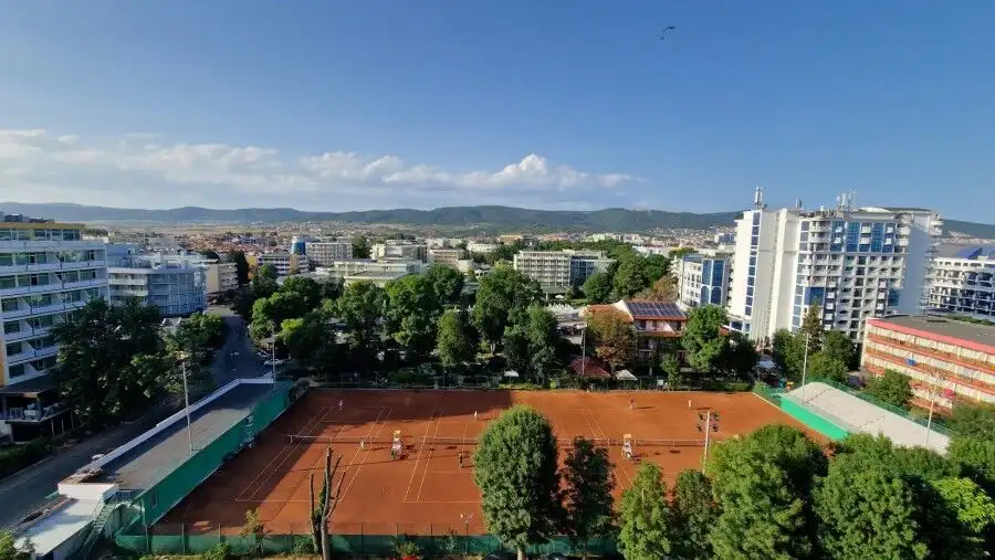 Bright 1-bedroom top floor apartment offering stunning city views in Sunny Beach, Bulgaria.