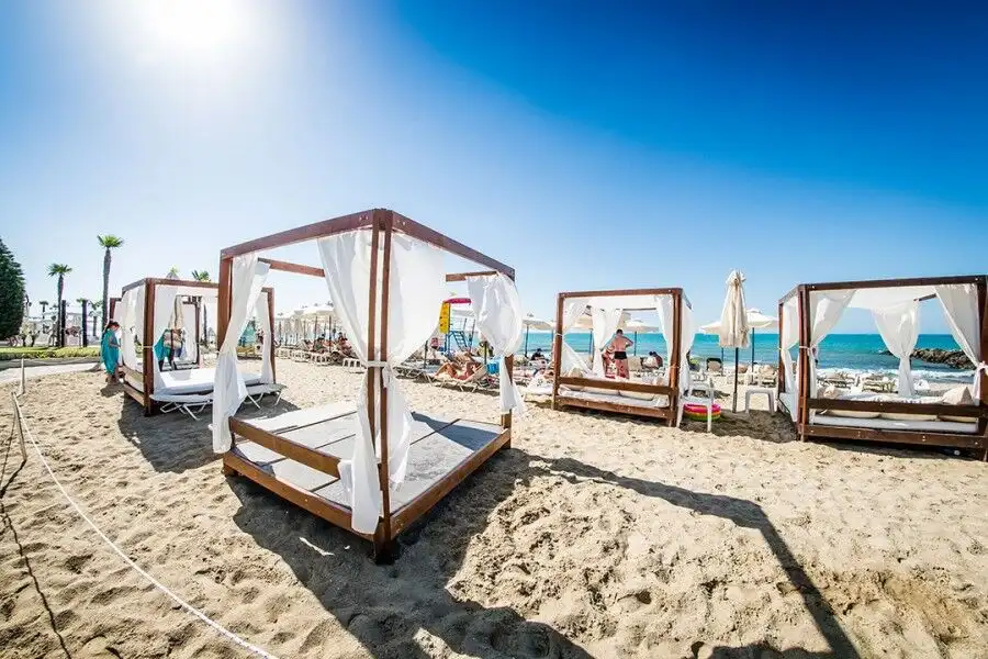 Beach cabanas at Elenite Resort, Bulgaria.