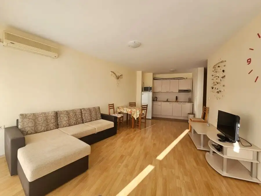 Spacious 1-bedroom apartment in Privilege Fort, Elenite Resort, with open-plan living area and moder.