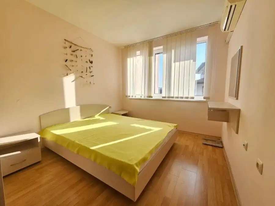 Elegant bedroom with sea views in Elenite Resort.