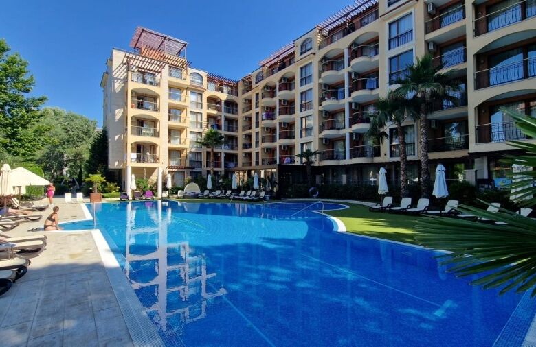Apartment with pool at Harmony Suites, Sunny Beach resort.
