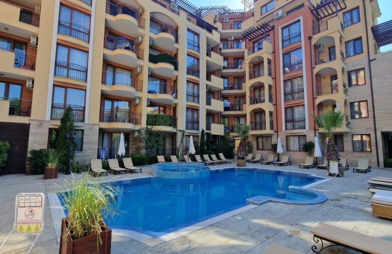 Modern 1-bedroom apartment at Harmony Suites Sunny Beach with pool access.