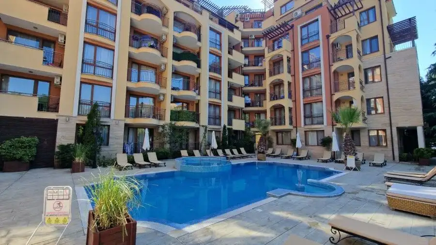 Modern 1-bedroom apartment at Harmony Suites Sunny Beach with pool access.