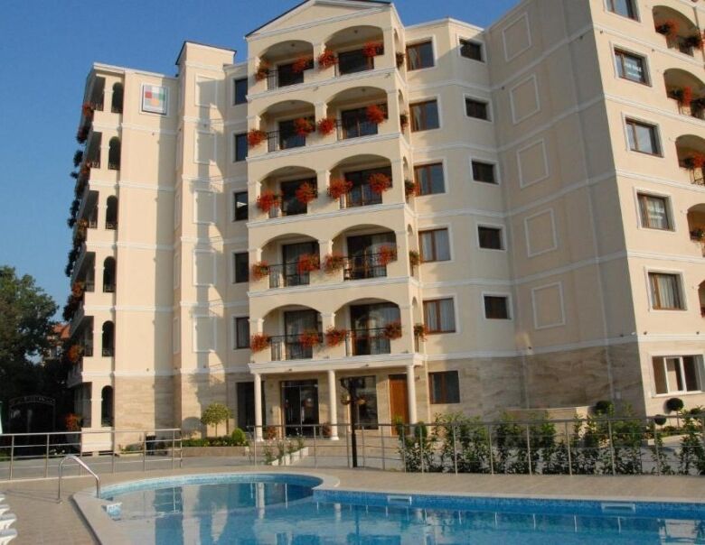 Apartment building with pool in Sunny Beach, Bulgaria.
