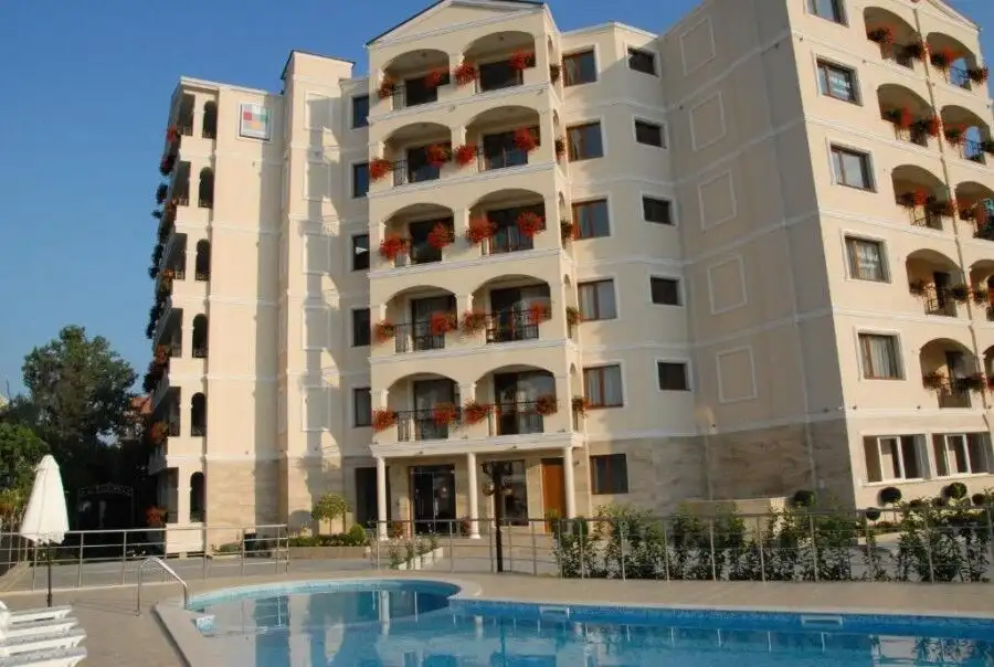 Apartment building with pool in Sunny Beach, Bulgaria.