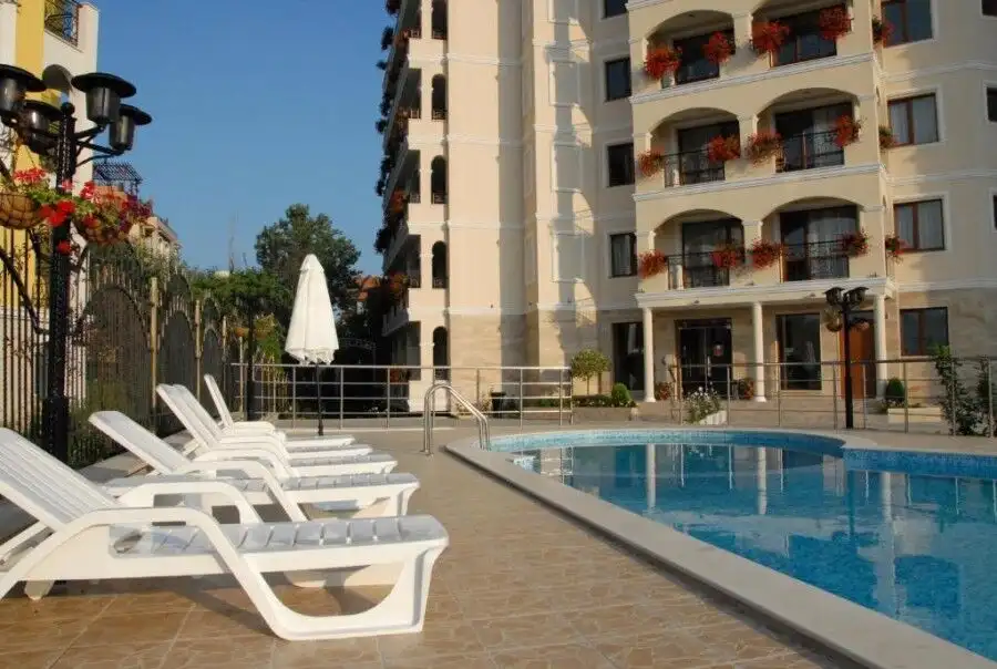 Bright apartment with pool view near Sunny Beach beach.