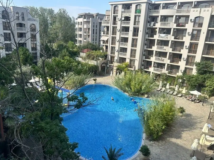 Apartment with pool view in Cascadas Family Resort, Sunny Beach, Bulgaria.