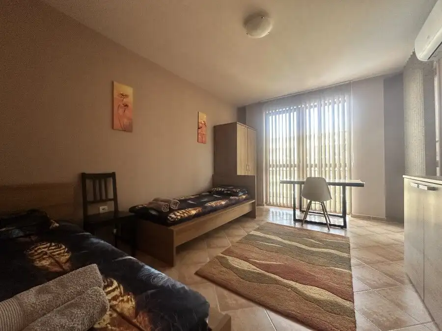 Interior of a 3-bedroom apartment with pool view in Cascadas Family Resort, Sunny Beach.