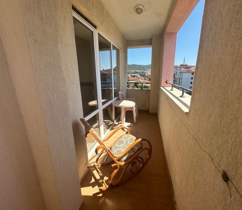 Sea view balcony of a beachfront apartment in Majestic, Sunny Beach.