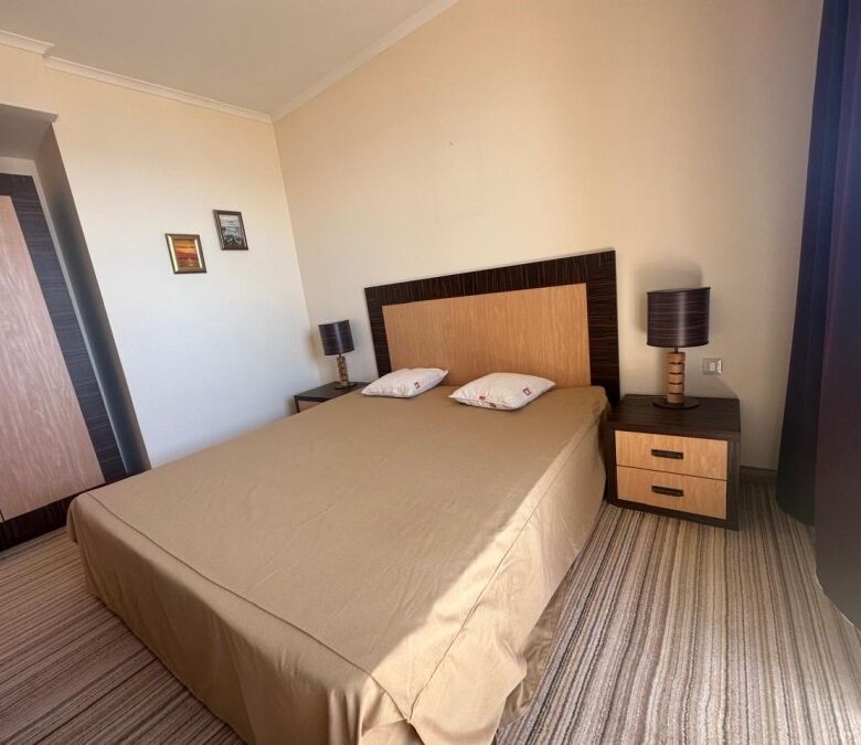 Sea view bedroom in Majestic Sunny Beach apartment.