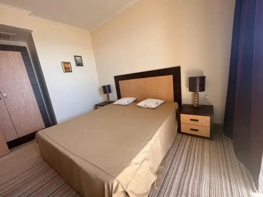 Sea view bedroom in Majestic Sunny Beach apartment.