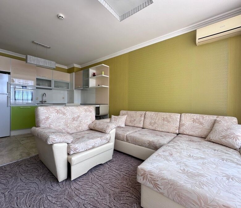 Bright living room with sofa and open kitchen in Dolce Vita 2, Sveti Vlas, 50 m from the sea.