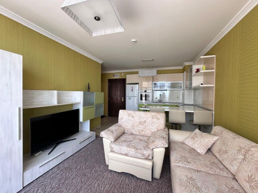 Bright living room with modern furniture and sea views in Sveti Vlas.