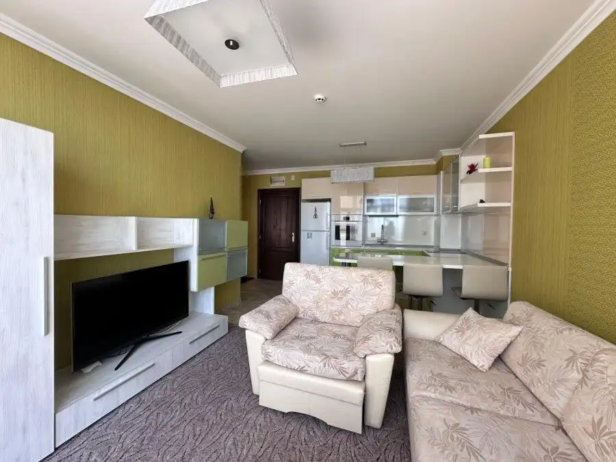 Bright living room with modern furniture and sea views in Sveti Vlas.