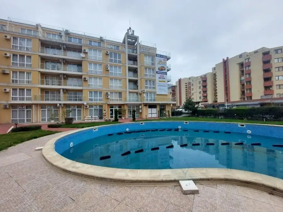 Apartment building with pool in Sunny Beach, Bulgaria.